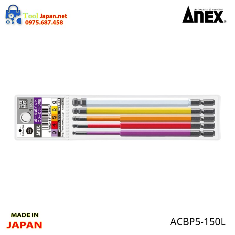 Vỉ 5 Mũi Vít đầu Lục Giác Bi Anex Acbp5 150l Vỉ 5 Mũi Vít đầu Lục Giác Bi Anex Acbp5 150l