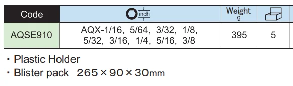Thông Số Bộ Lục Giác Hệ Inch Aqse910 Asahi Japan