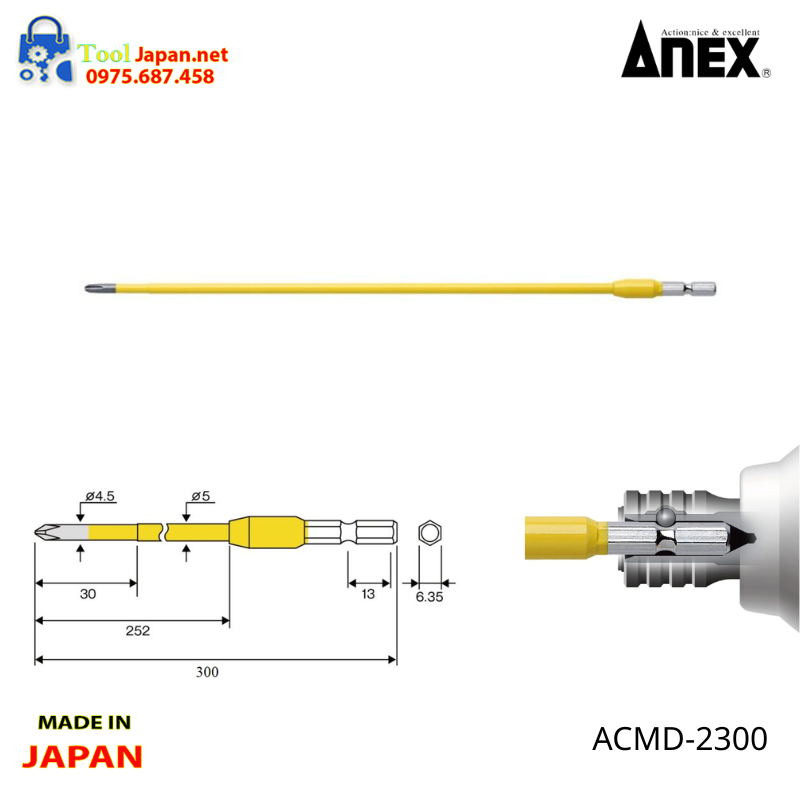 Vỉ 1 Mũi Vít 4 Cạnh Anex Nhật Bản Acmd 2300