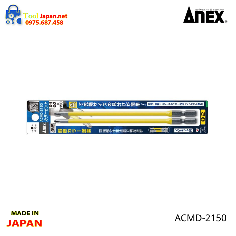 Vỉ 2 Mũi Vít 4 Cạnh Anex Acmd 2150 Vỉ 2 Mũi Vít 4 Cạnh Anex Acmd 2150
