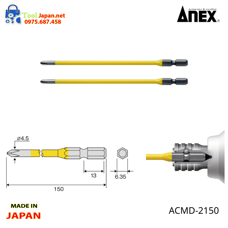 Vỉ 2 Mũi Vít 4 Cạnh Anex Nhật Bản Acmd 2150