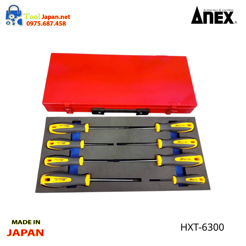 Vỉ 5 Mũi Vít 4 Cạnh Anex Japan Abộ Tô Vít Hoa Thị 9 Chi Tiết Anex Hxt 6300
