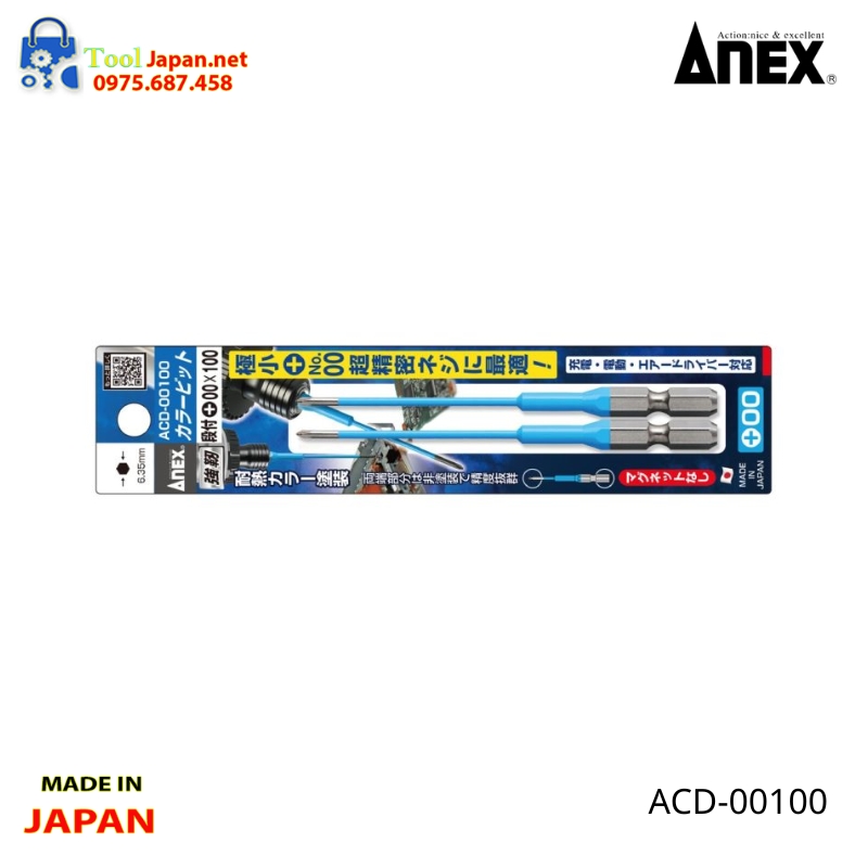 Vỉ 2 Mũi Vít 4 Cạnh Anex Acd 00100