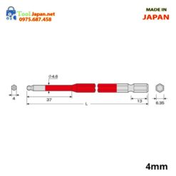 Mũi Vít đầu Lục Giác Bi 4mm Anex Japan Acbp 4010