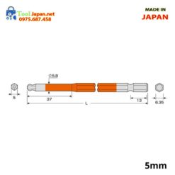 Mũi Vít đầu Lục Giác Bi 5mm Anex Japan Acbp 5010