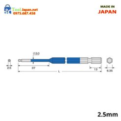 Mũi Vít đầu Lục Giác Bi 2.5mm Anex Japan Acbp 2510