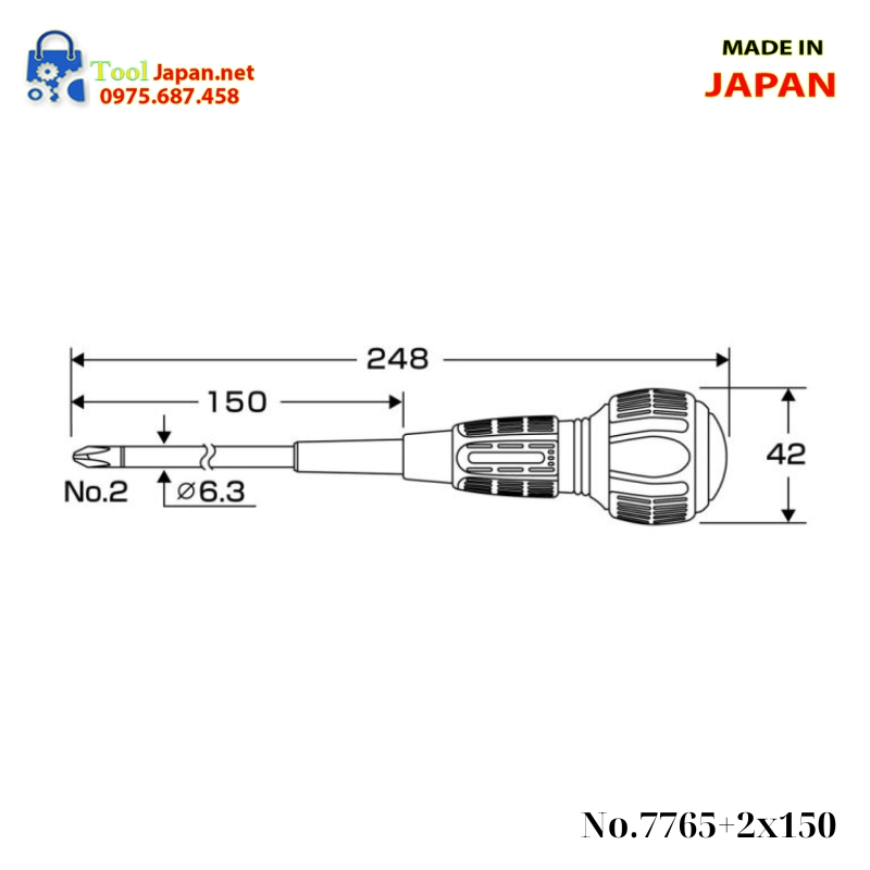 Size Tô Vít đóng Wanidora Anex No.7765+2x150 Size Tô Vít đóng Wanidora Anex No.7765+2x150
