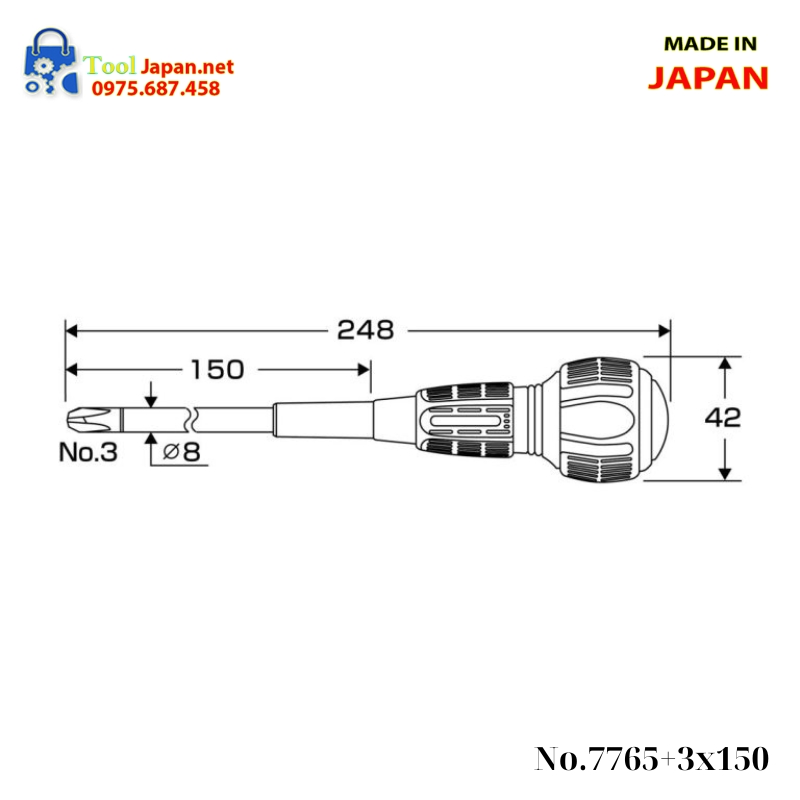 Size Tô Vít đóng Wanidora Anex No.7765+3x150 Size Tô Vít đóng Wanidora Anex No.7765+3x150