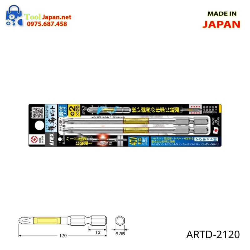 Vỉ 2 Mũi Vít 1 đầu Có Từ Tính Anex Artd 2120 Vỉ 2 Mũi Vít 1 đầu Có Từ Tính Anex Artd 2120