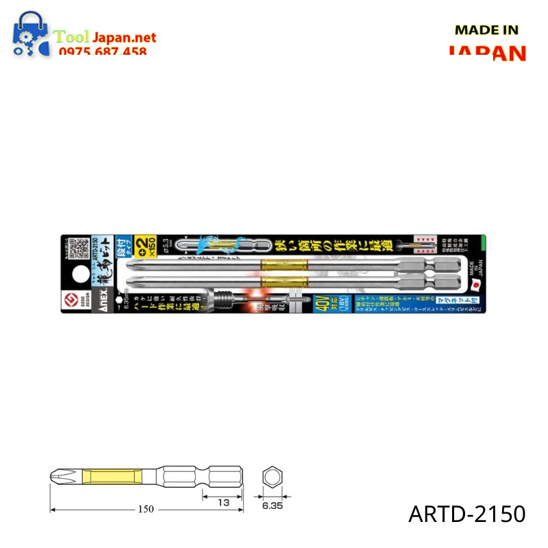 Vỉ 2 Mũi Vít 1 đầu Có Từ Tính Anex Artd 2150