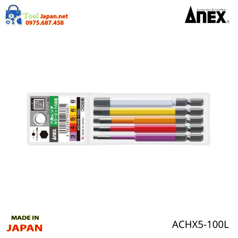 Vỉ 5 Mũi Vít đầu Lục Giác Anex Achx5 100l Vỉ 5 Mũi Vít đầu Lục Giác Anex Achx5 100l
