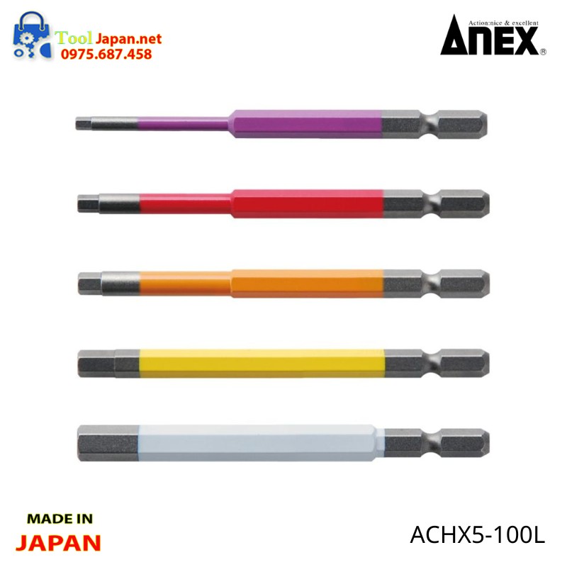 Vỉ 5 Mũi Vít đầu Lục Giác Anex Japan Achx5 100l