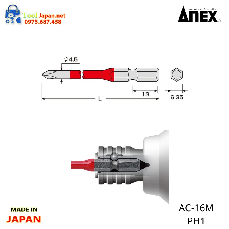 Vỉ 10 Mũi Vít 4 Cạnh Anex Ac 16m Ph1