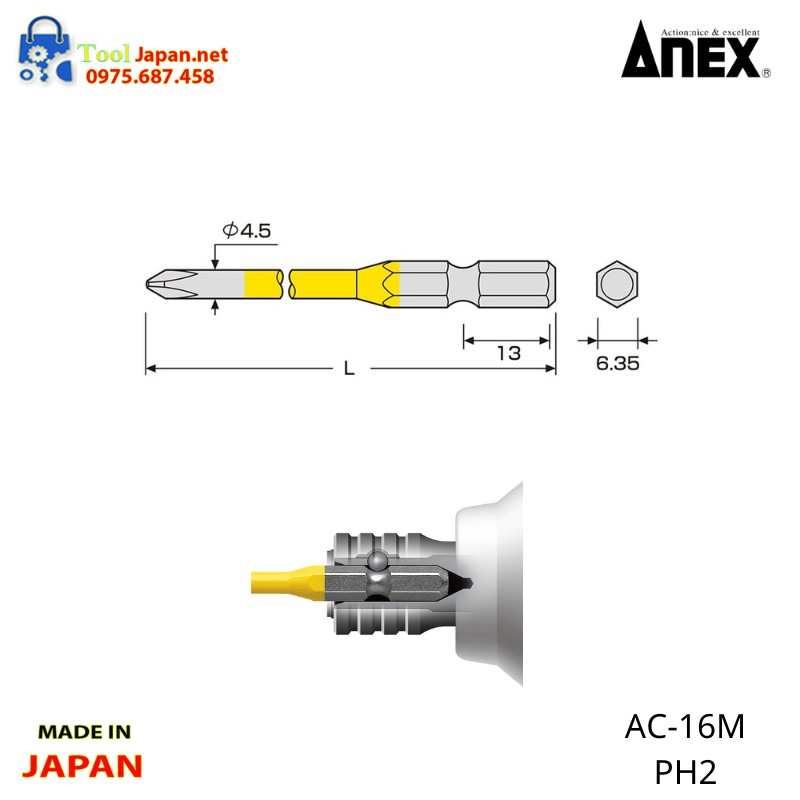 Vỉ 10 Mũi Vít 4 Cạnh Anex Ac 16m Ph2
