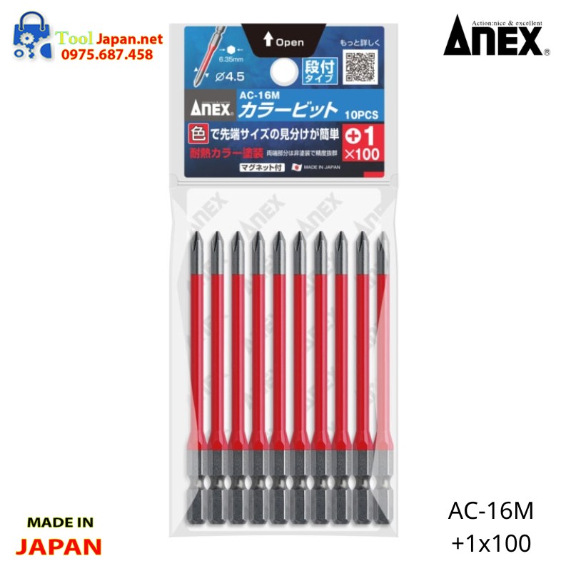 Vỉ 10 Mũi Vít 4 Cạnh Anex Ac 16m+1x100