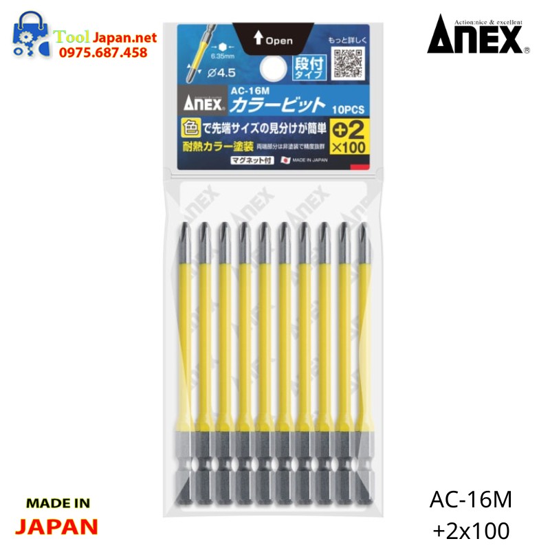 Vỉ 10 Mũi Vít 4 Cạnh Anex Ac 16m+2x100