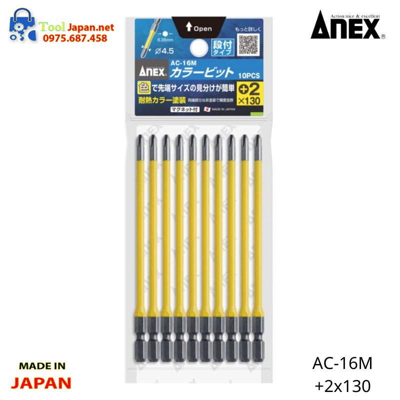 Vỉ 10 Mũi Vít 4 Cạnh Anex Ac 16m+2x130