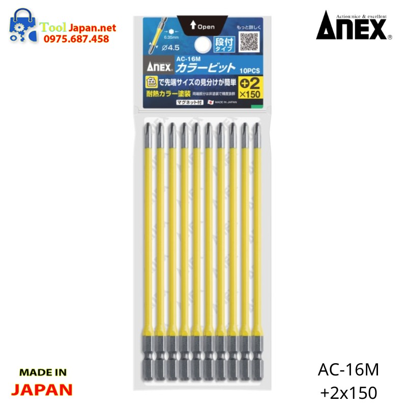 Vỉ 10 Mũi Vít 4 Cạnh Anex Ac 16m+2x150