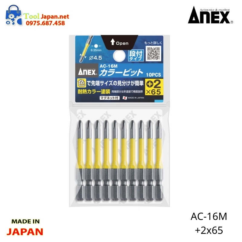 Vỉ 10 Mũi Vít 4 Cạnh Anex Ac 16m+2x65