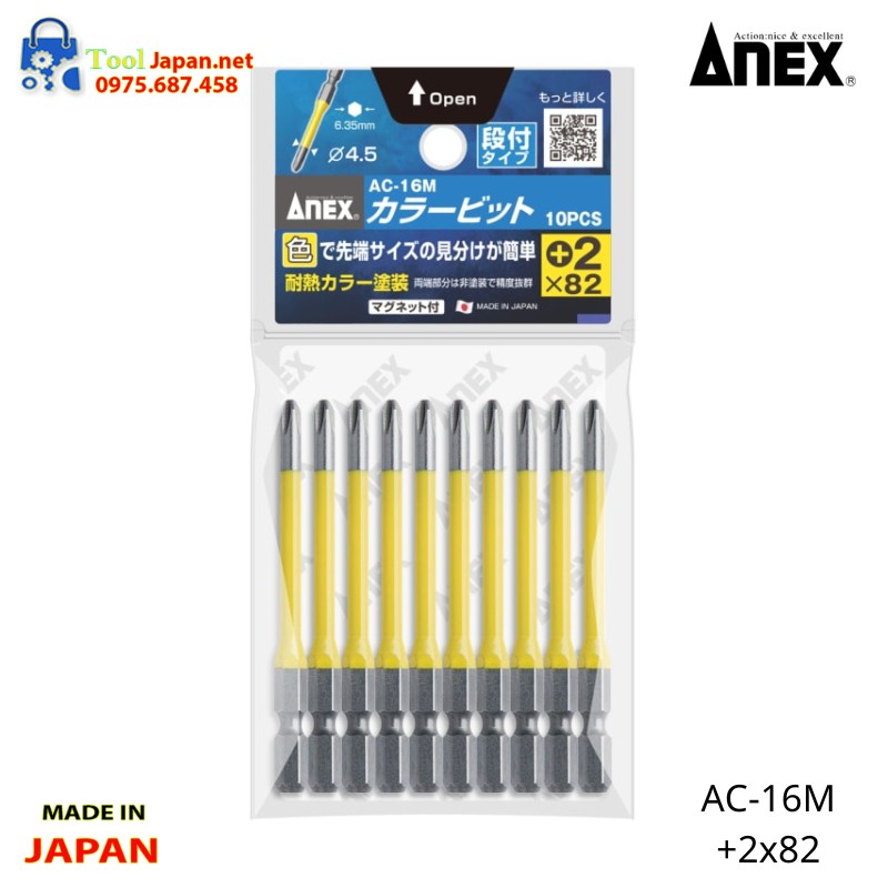 Vỉ 10 Mũi Vít 4 Cạnh Anex Ac 16m+2x82