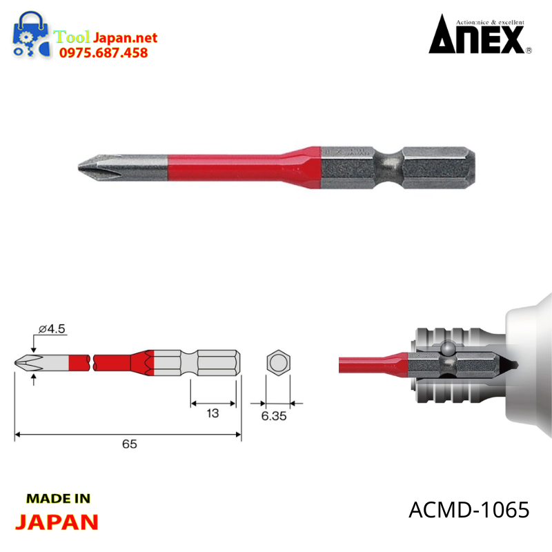 Vỉ 2 Mũi Vít 4 Cạnh Anex Nhật Bản Acmd 1065
